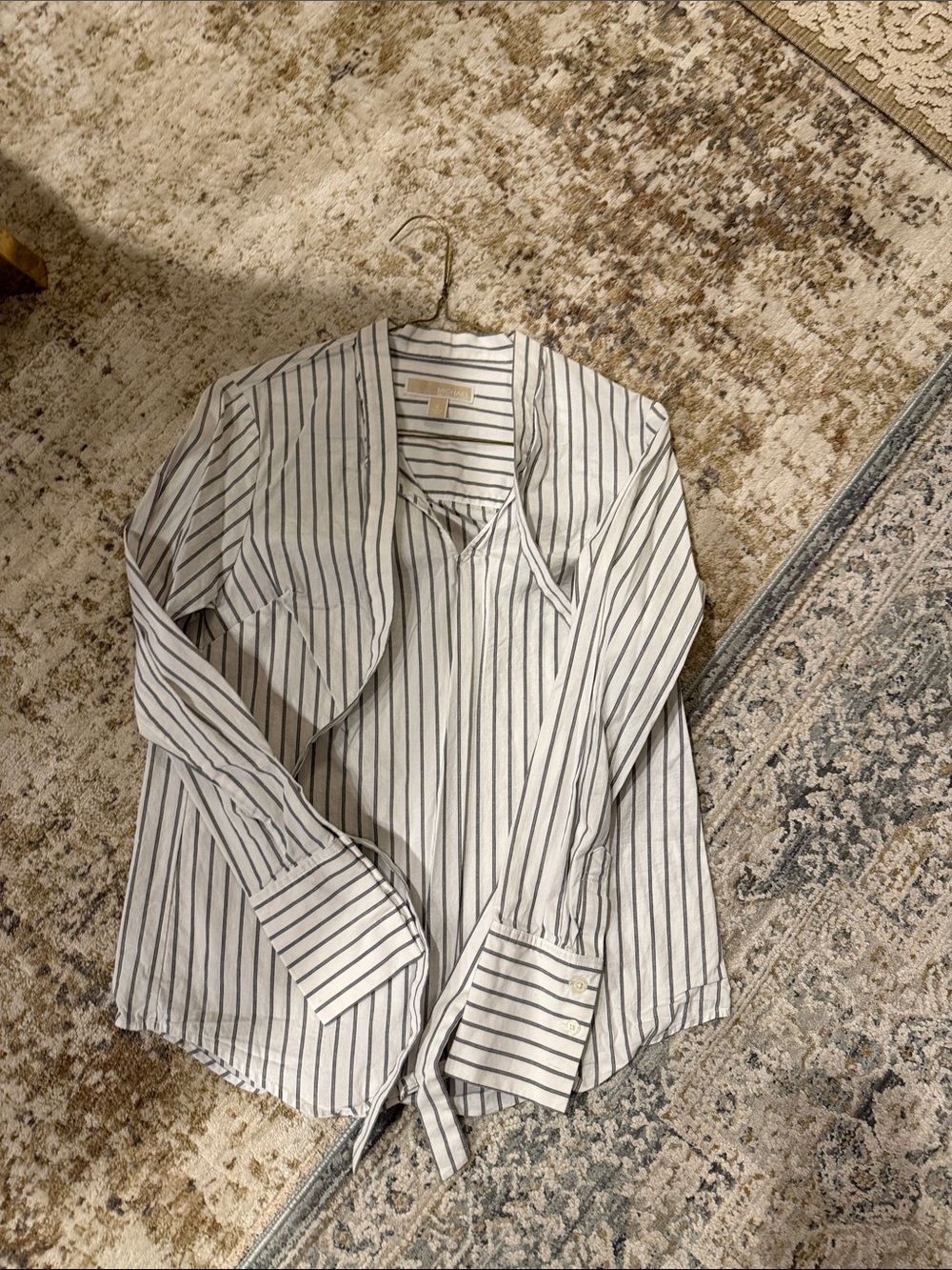 Lightweight White and Black Striped Women's Shirt Jacket - Brand: Unknown